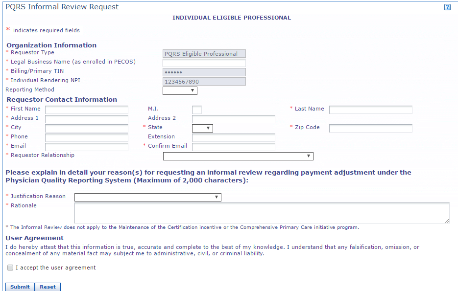 PQRS Informal Review Request